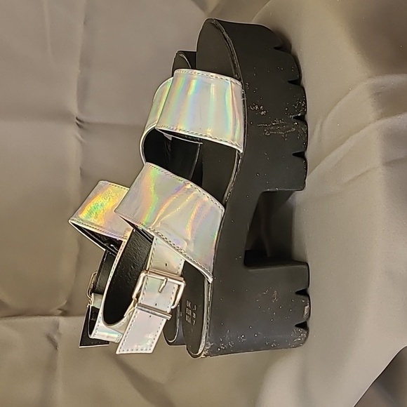 READY Salted Rainbow Reflective Platform Sandals With Buckles, Size 7 - Picture 2 of 6